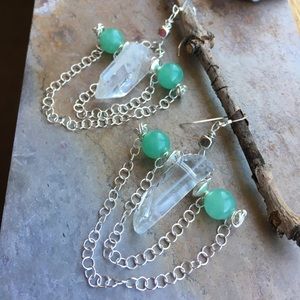 Quartz Crystal & Fluorite Earrings/Handmade